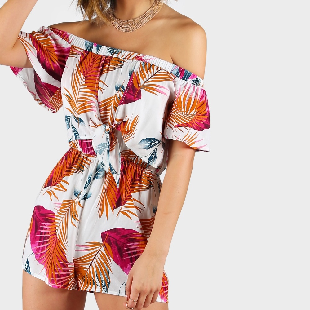 SHEIN Palm Leaf Print Playsuit